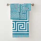 Griechische Schlüsselverzierung - Weiß auf Badhandtuch Set (Insitu)