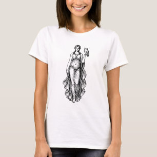 Griechische schöne Göttin mit Eulenvogel auf ihrem T-Shirt