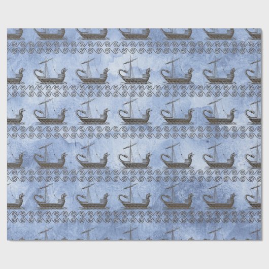 Griechische Segelschiffe und Scroll auf blau Geschenkpapier (Flach)
