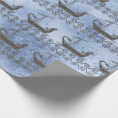 Griechische Segelschiffe und Scroll auf blau Geschenkpapier (Ecke)