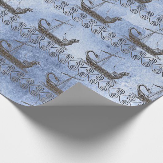 Griechische Segelschiffe und Scroll auf blau Geschenkpapier (Ecke)