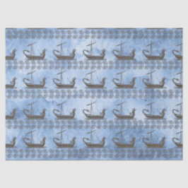 Griechische Segelschiffe und Scroll auf Blue Decou Seidenpapier