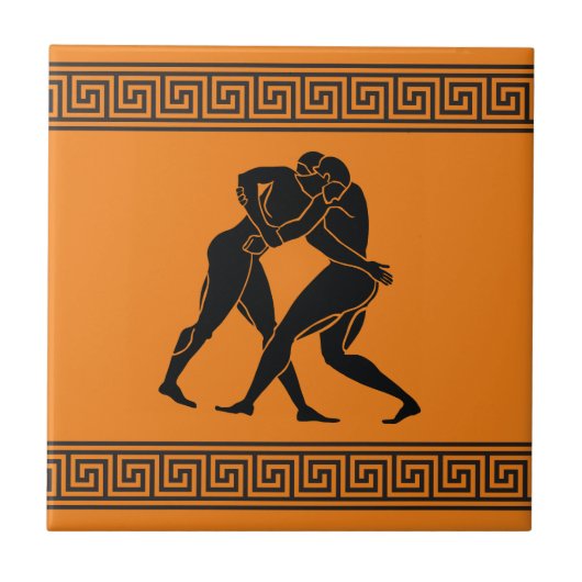 Griechische Sportler Wrestling Keramik Tile Fliese (Vorderseite)