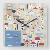 Griechische Stadt Moderne Gegenwart Quadratische Wanduhr (Vorderseite)