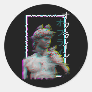 Griechische Statue Antike Vaporwave Synthwave Glit Runder Aufkleber