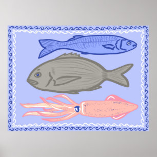Griechische Taverne Fisch Mittelmeer Essen Poster