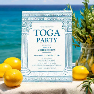 Griechische Toga-Party in Blau mit eleganten Säule Einladung