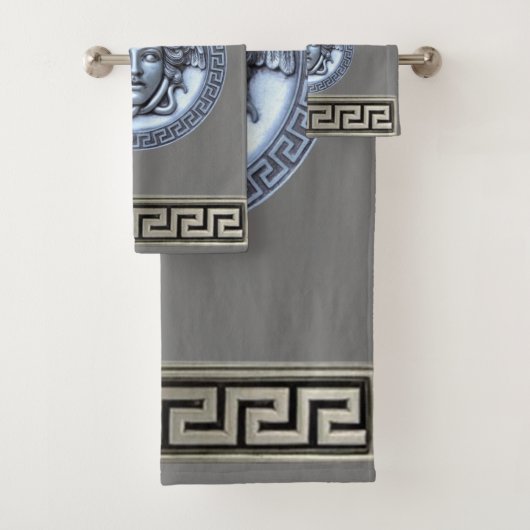 Griechische Wiederbelebung Silver / Graue Medusa Badhandtuch Set (Insitu)