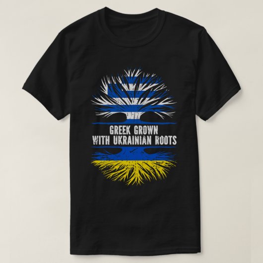 Griechischer Anbau mit ukrainischer Roots-Flagge T-Shirt (Design vorne)