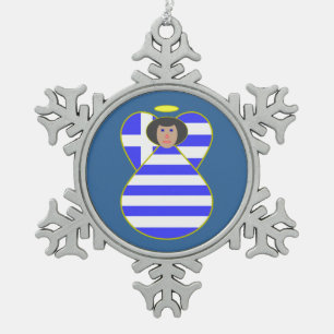 Griechischer Engel mit schwarzen Haaren Schneeflocken Zinn-Ornament