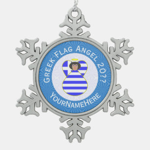 Griechischer Engel schwarze Haare Chanukka-Flagge  Schneeflocken Zinn-Ornament