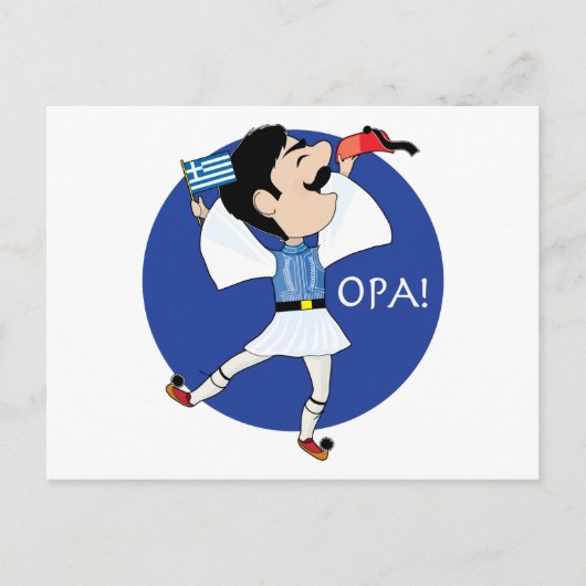 Griechischer Evzone tanzt mit Flag OPA! Postkarte (Vorderseite)