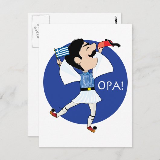 Griechischer Evzone tanzt mit Flag OPA! Postkarte (Vorne/Hinten)
