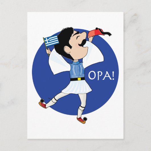 Griechischer Evzone tanzt mit Flag OPA! Postkarte (Vorderseite)