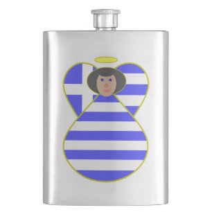 Griechischer Flaggenengel mit schwarzen Haaren Flachmann