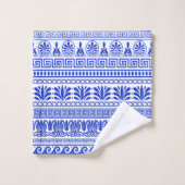 Griechischer Fret, Mittelmeer-Muster, Blau Badhandtuch Set (Waschlappen)