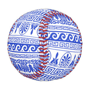 Griechischer Fret, Mittelmeer-Muster, Blau Baseball