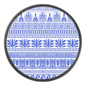 Griechischer Fret, Mittelmeer-Muster, Blau Eishockey Puck (Vorderseite)