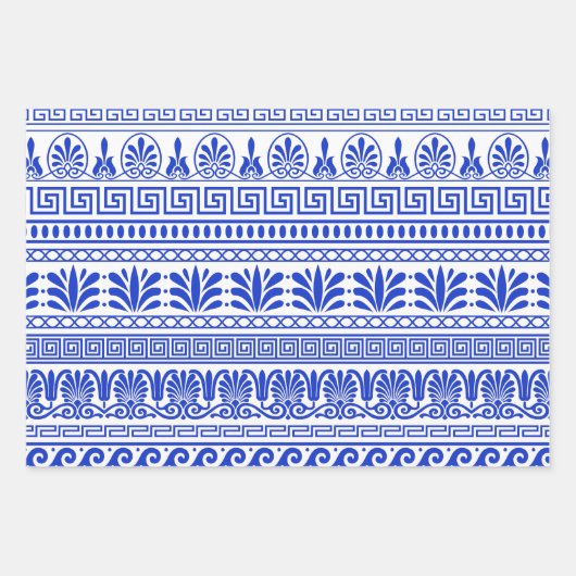 Griechischer Fret, Mittelmeer-Muster, Blau Geschenkpapier Set (Vorderseite 3)