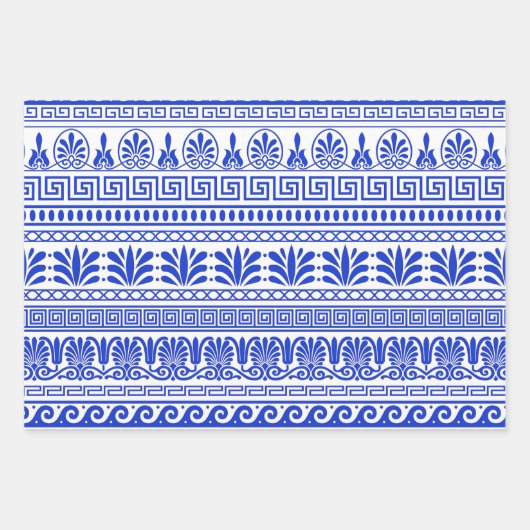 Griechischer Fret, Mittelmeer-Muster, Blau Geschenkpapier Set (Vorderseite)