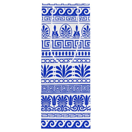 Griechischer Fret, Mittelmeer-Muster, Blau Geschenktüte Für Weinflaschen (Rückseite)