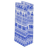 Griechischer Fret, Mittelmeer-Muster, Blau Geschenktüte Für Weinflaschen (Rückseite Schrägansicht)