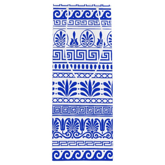 Griechischer Fret, Mittelmeer-Muster, Blau Geschenktüte Für Weinflaschen (Vorderseite)