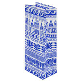 Griechischer Fret, Mittelmeer-Muster, Blau Geschenktüte Für Weinflaschen (Vorderseite Schrägansicht)