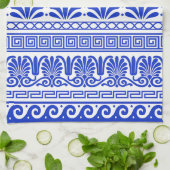 Griechischer Fret, Mittelmeer-Muster, Blau Geschirrtuch (Gefaltet)