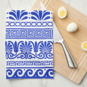 Griechischer Fret, Mittelmeer-Muster, Blau Geschirrtuch (Viertel Falte)