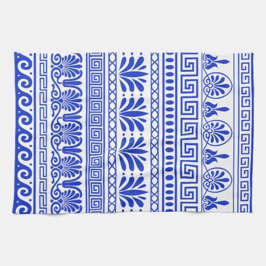 Griechischer Fret, Mittelmeer-Muster, Blau Geschirrtuch (Horizontal)