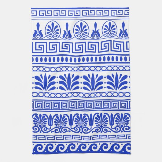 Griechischer Fret, Mittelmeer-Muster, Blau Geschirrtuch (Vertikal)