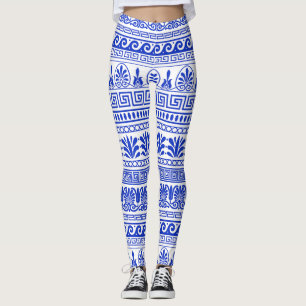 Griechischer Fret, Mittelmeer-Muster, Blau Leggings