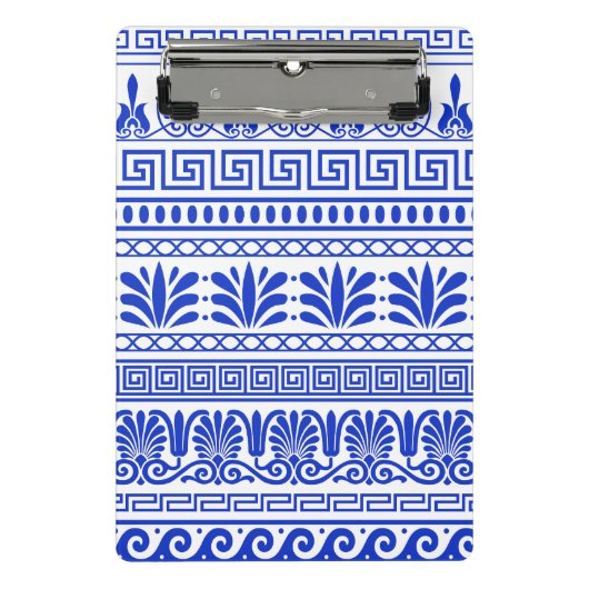 Griechischer Fret, Mittelmeer-Muster, Blau Mini Klemmbrett (Vorderseite)
