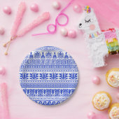 Griechischer Fret, Mittelmeer-Muster, Blau Pappteller (Party)