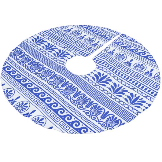 Griechischer Fret, Mittelmeer-Muster, Blau Polyester Weihnachtsbaumdecke (Schrägansicht)