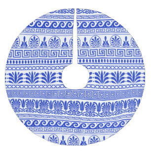 Griechischer Fret, Mittelmeer-Muster, Blau Polyester Weihnachtsbaumdecke
