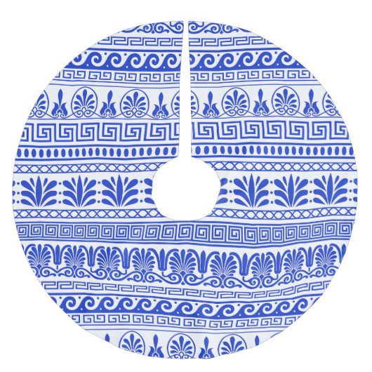 Griechischer Fret, Mittelmeer-Muster, Blau Polyester Weihnachtsbaumdecke (Vorderseite)