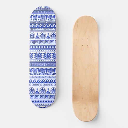 Griechischer Fret, Mittelmeer-Muster, Blau Skateboard (Vorderseite)