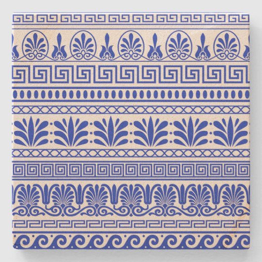 Griechischer Fret, Mittelmeer-Muster, Blau Steinuntersetzer (Vorderseite)