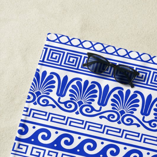 Griechischer Fret, Mittelmeer-Muster, Blau Strandtuch (Beispiel)