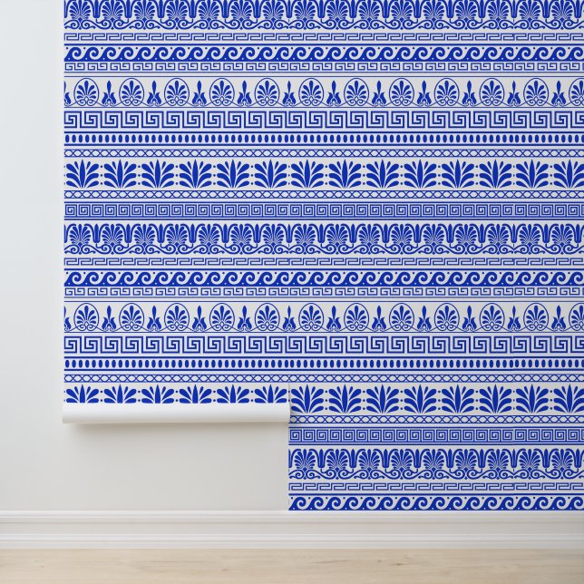 Griechischer Fret, Mittelmeer-Muster, Blau Tapete (Anwendung)