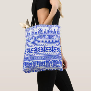 Griechischer Fret, Mittelmeer-Muster, Blau Tasche
