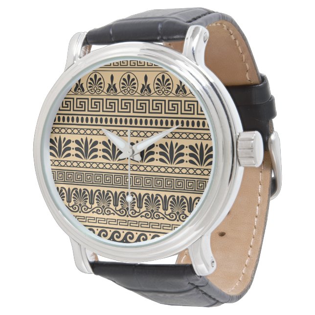Griechischer Fret, Mittelmeer-Muster, braun Armbanduhr (Schrägansicht)