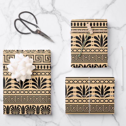Griechischer Fret, Mittelmeer-Muster, braun Geschenkpapier Set (Vorderseite)