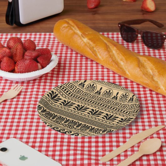 Griechischer Fret, Mittelmeer-Muster, braun Pappteller (Picknick)