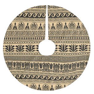 Griechischer Fret, Mittelmeer-Muster, braun Polyester Weihnachtsbaumdecke