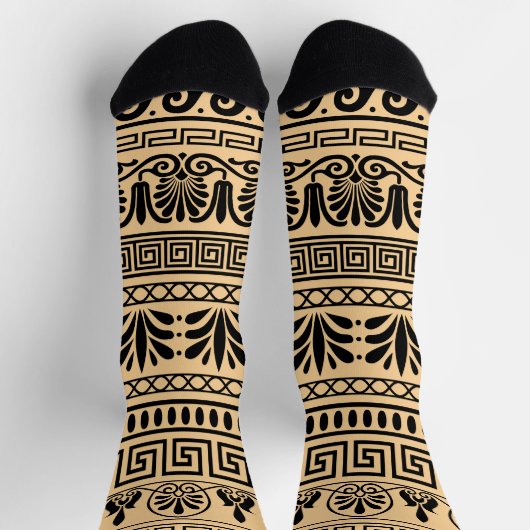 Griechischer Fret, Mittelmeer-Muster, braun Socken (Oben)