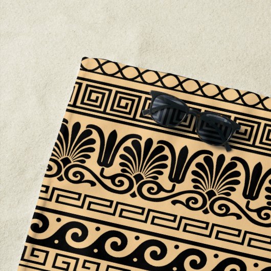 Griechischer Fret, Mittelmeer-Muster, braun Strandtuch (Beispiel)