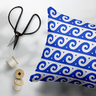 Griechischer Fret, Mittelmeer-Wellenmuster, Blau Dekokissen